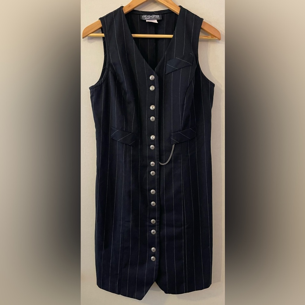 Black Pinstriped Sleeveless Dress, Size 9/10